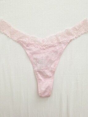 NWT Victoria's Secret PINK Cotton Lace Trim Thong Panty Heather Petal Pink Small